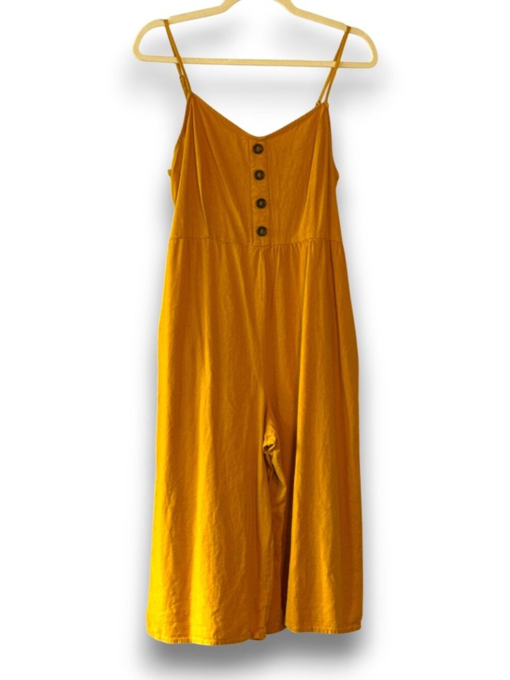 J for Justify Mustard Yellow Linen Blend Wide Leg Jumpsuit Romper Pockets Size L